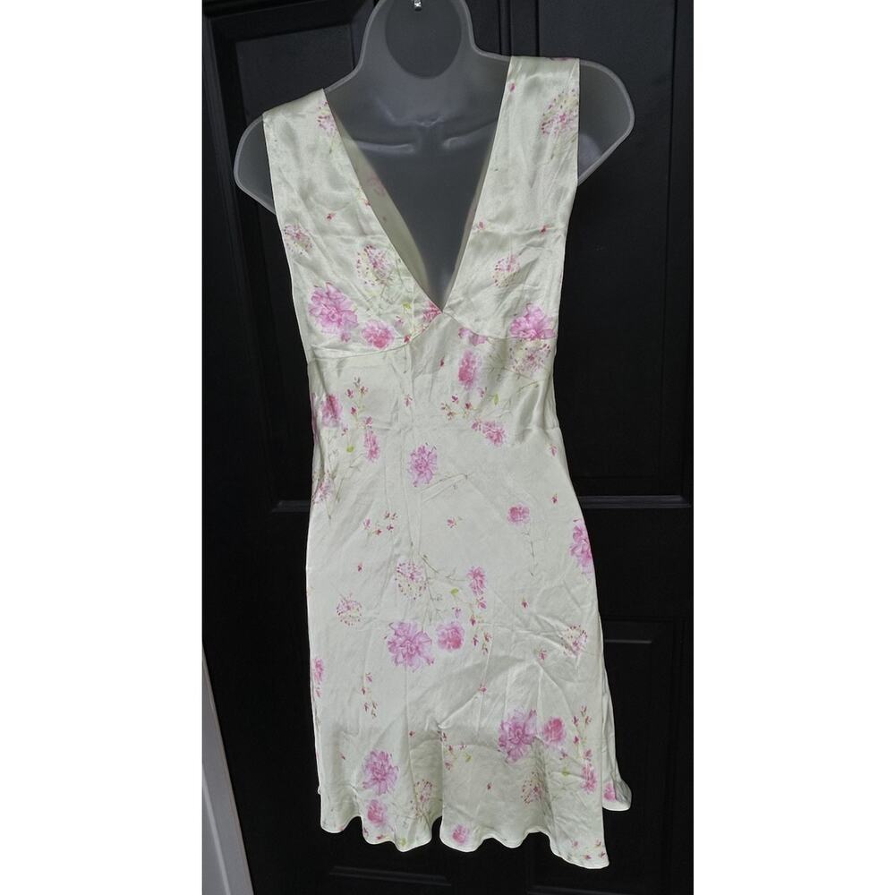 ASOS Satin Mini Slip Dress Sz 8-10 V-Neck Lemon & Pink Floral Romantic Coquette - Picture 6 of 9